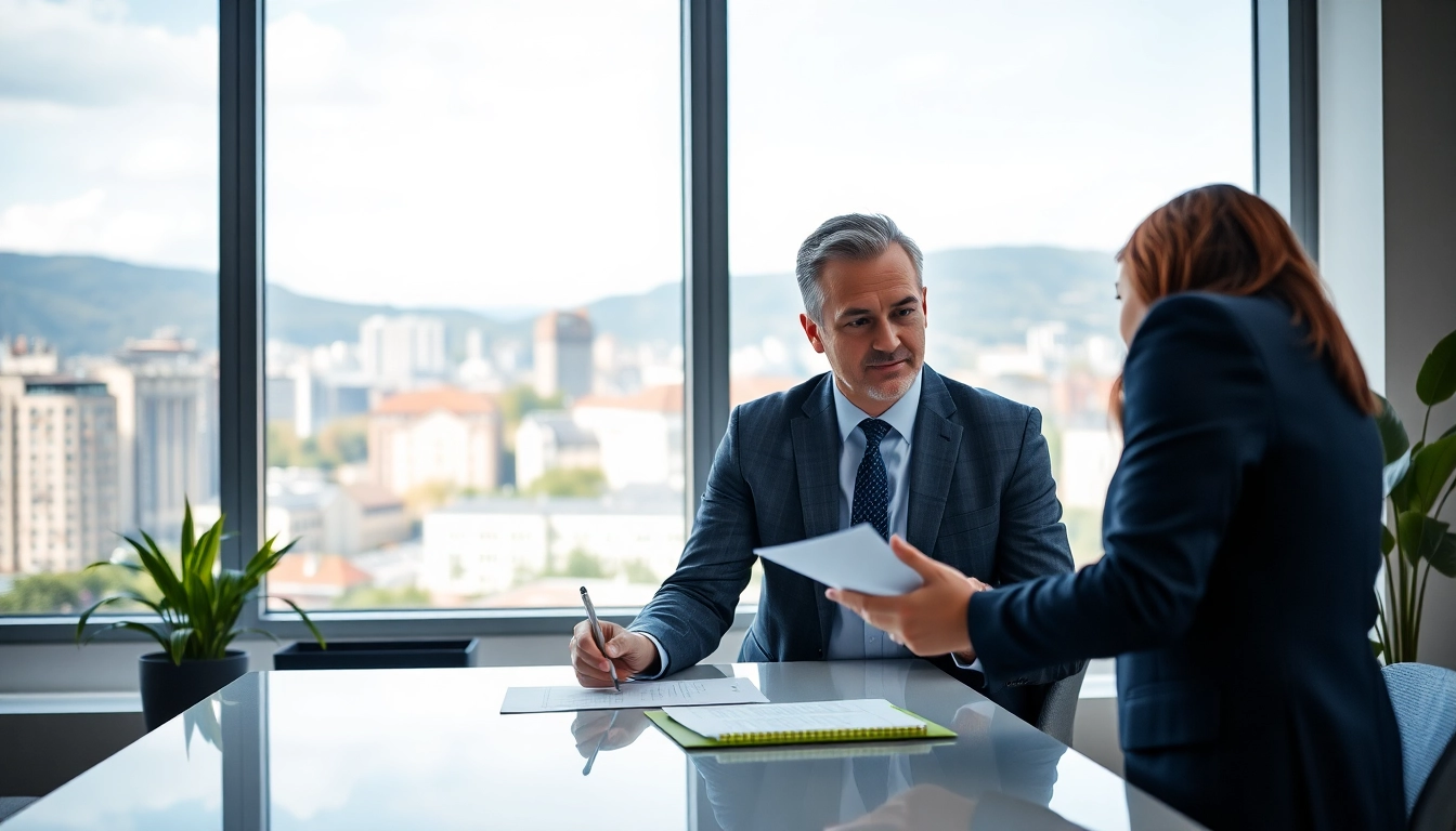 Headhunter Schweiz berät Kandidaten in modernem Büro mit Blick auf Zürich.