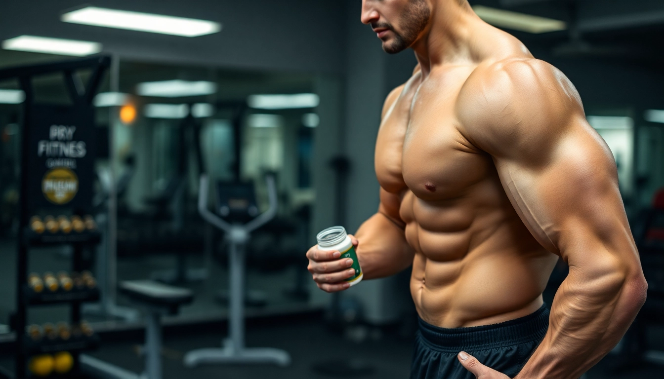 Ein muskulöser Bodybuilder mit Unique Pharma Steroids im Fitnessstudio