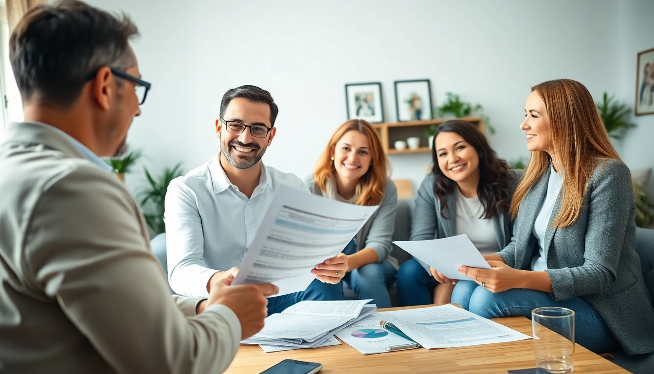 Immobilienkredite günstig: Financial consultant advising a family on home loans.