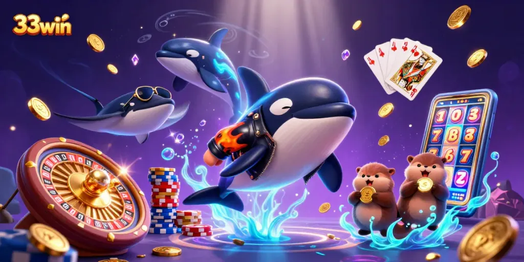 Experience thrilling gaming with 33win featuring a vibrant casino adventure scene.