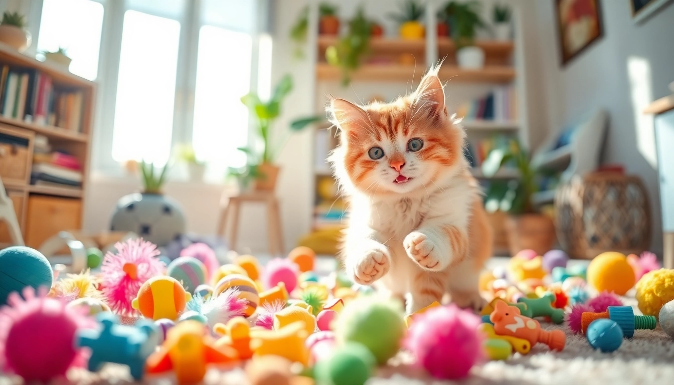 Erleben Sie den niedlichen Kater von naschkater.shop, der mit bunten Spielsachen spielt.