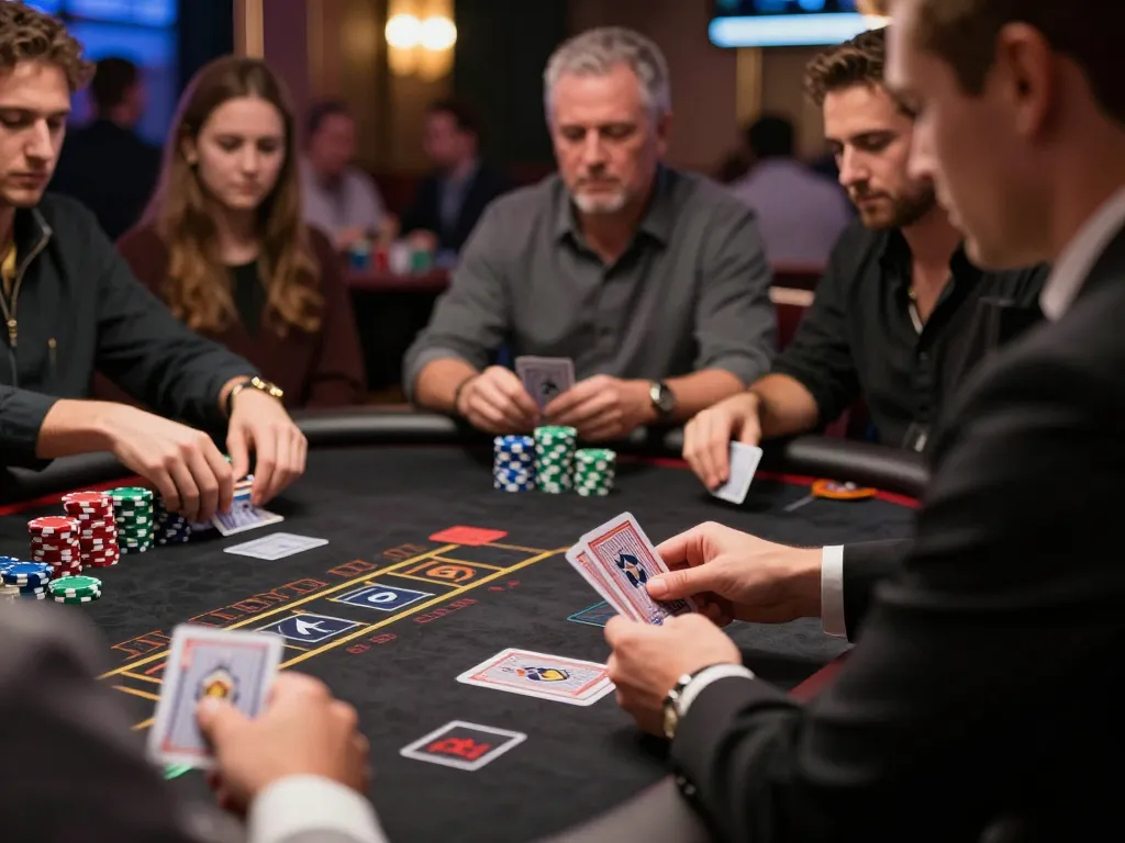 Players strategizing their bets at SC88's blackjack table, showcasing immersive casino experience.