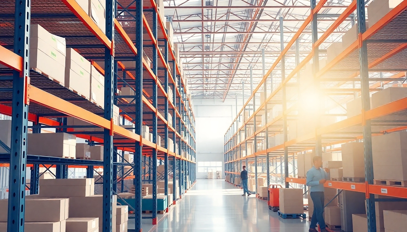 Regalinspektion showcasing a safety check of commercial shelving systems in a modern warehouse environment.