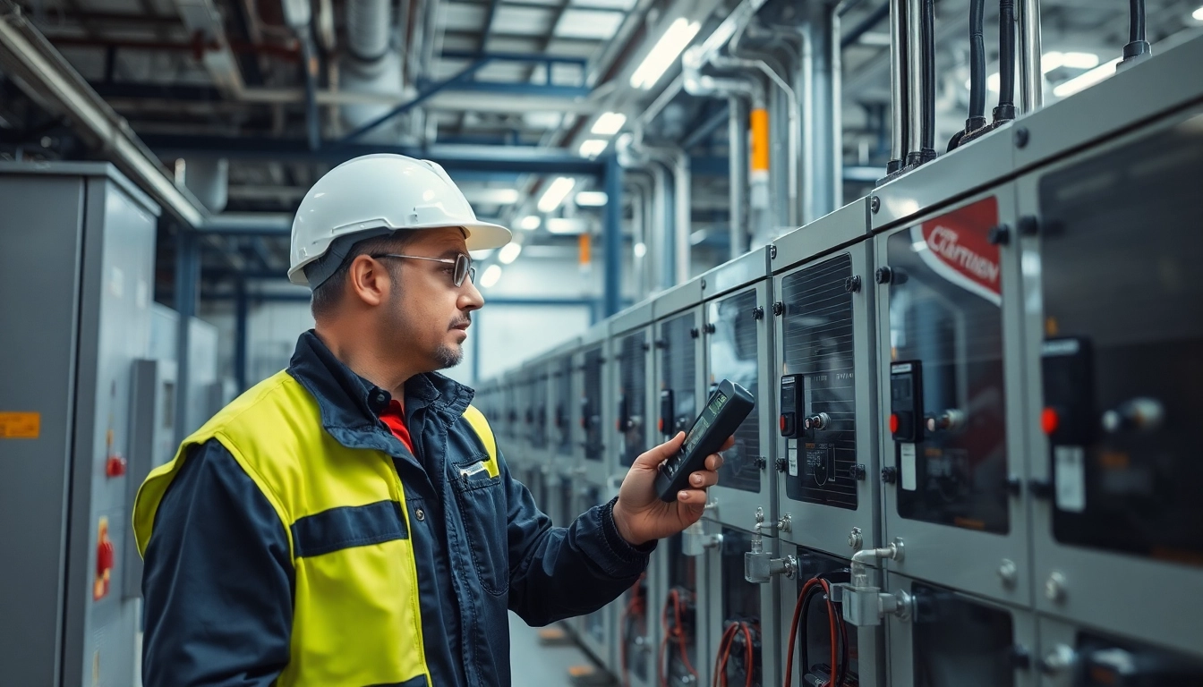 Die Prüfung ortsfester elektrischer Anlagen durch einen Elektriker in einer modernen Industrieumgebung.