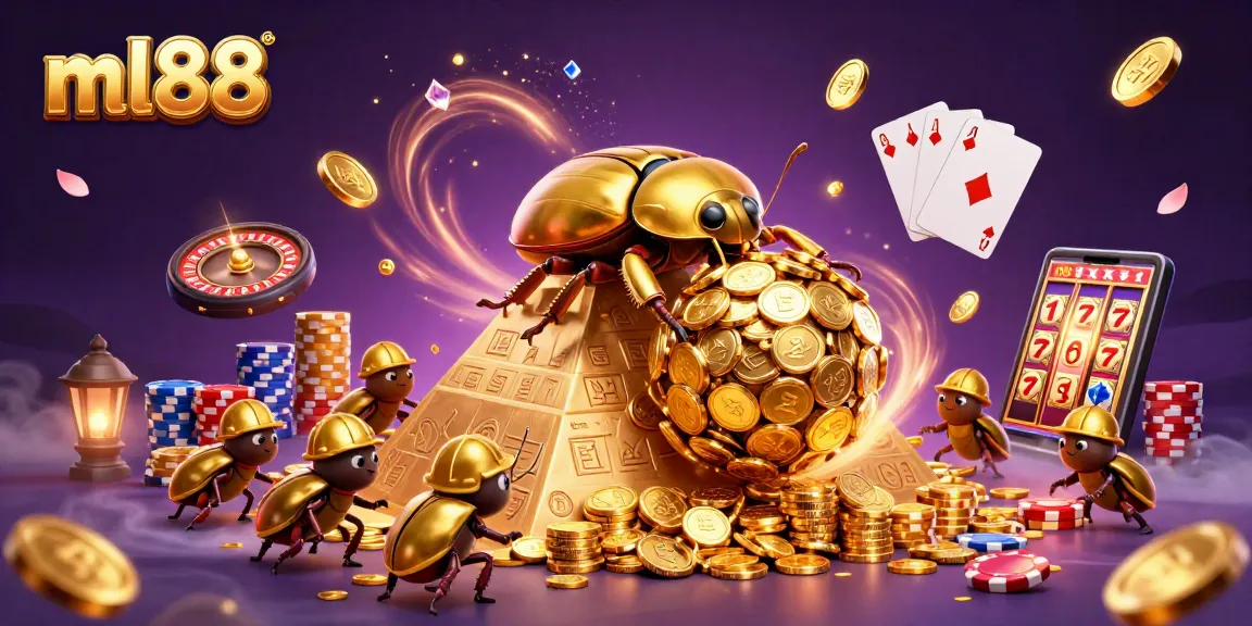 Engage with ml88 as golden coins cascade in this vibrant 3D casino scene.