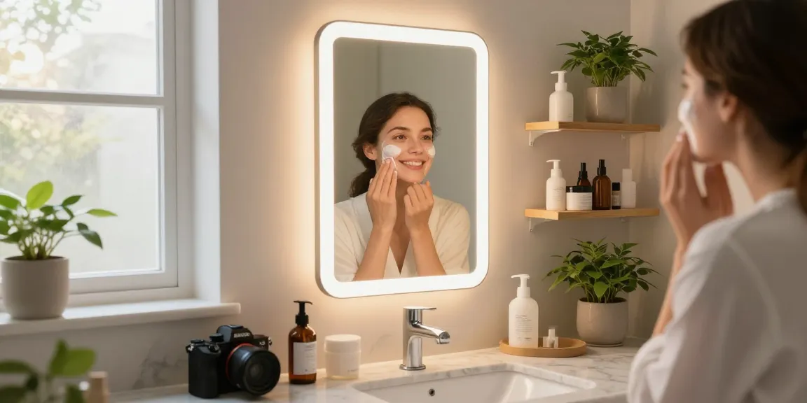 Stylischer Infrarotspiegel mit LED-Beleuchtung in einem hellen Badezimmer, das das innovative Design der spiegel infrarotheizung zeigt.