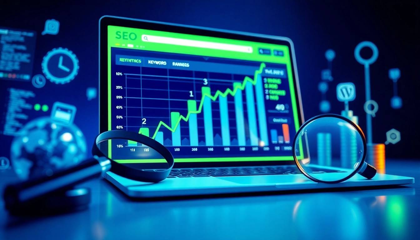 Visual representation of SEO-Ranking with digital analytics dashboard showcasing website growth.