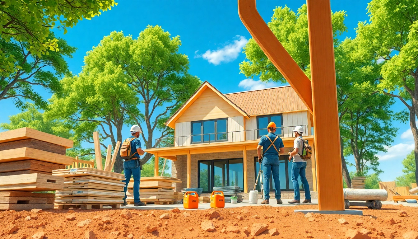 Effizienter Bauprozess beim Haus bauen mit Arbeitern und Geräten im Einsatz