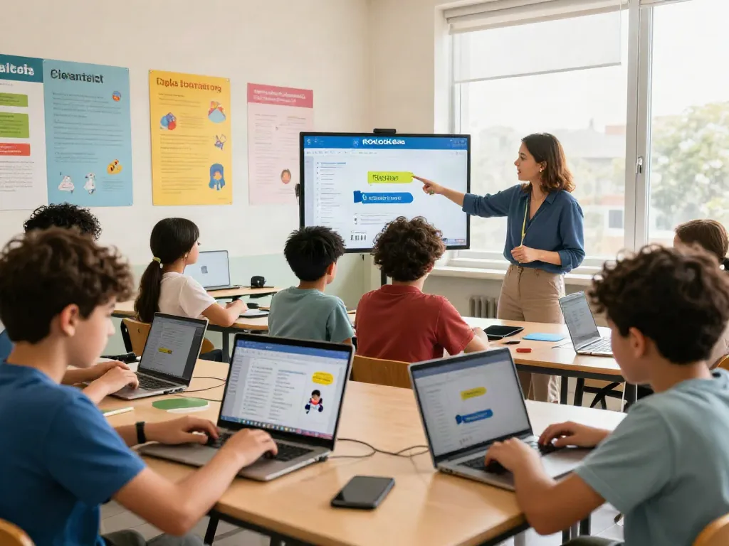 Students using ROKOK88 alternatif platform in an engaging digital classroom setting.