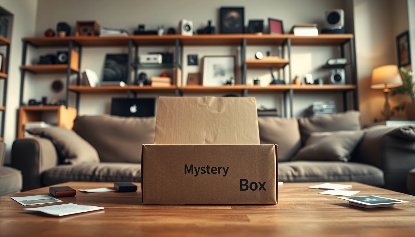 Öffnen Sie eine mystery box media markt mit aufregenden Überraschungen auf einem Tisch.