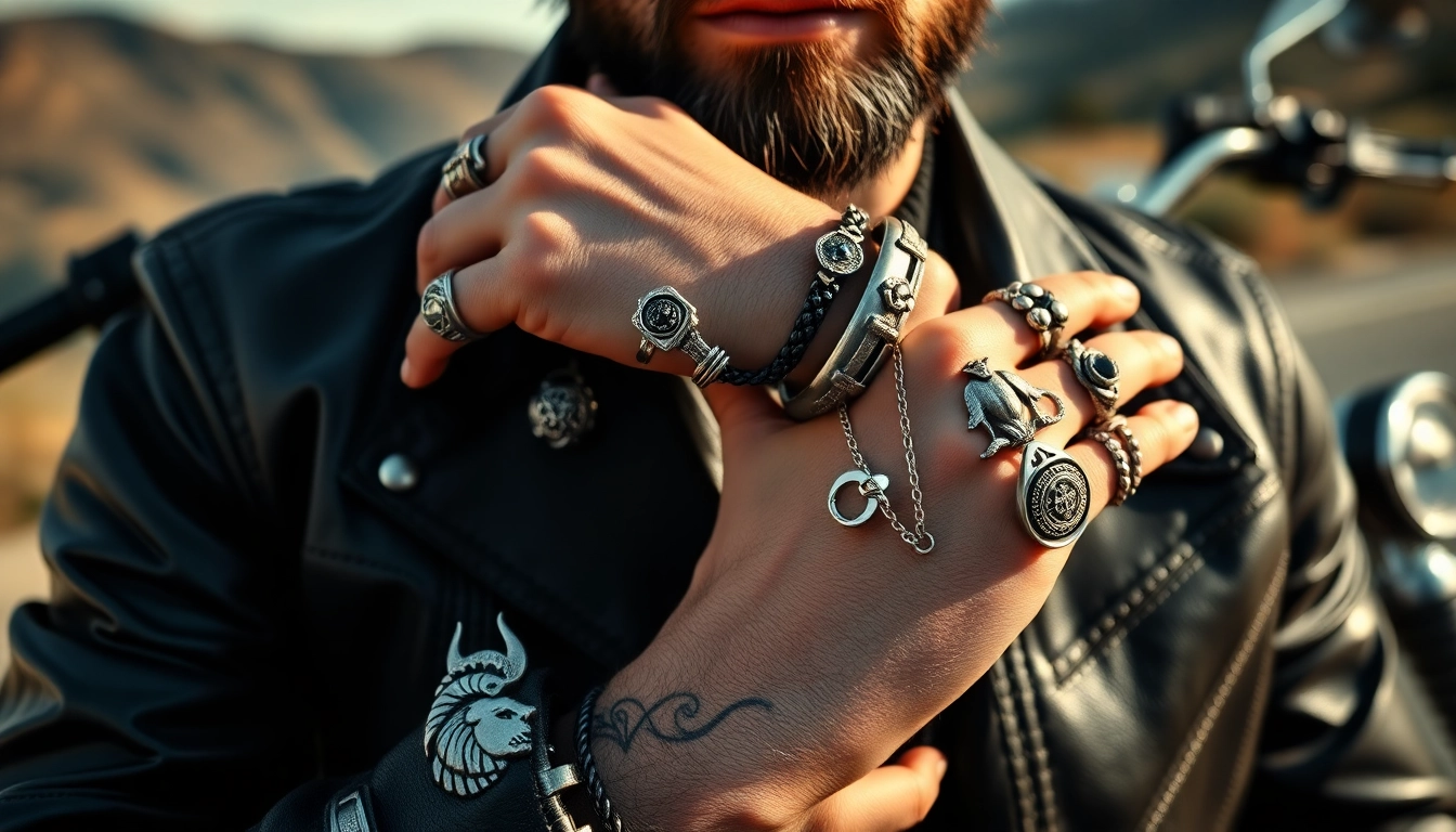 Bikerschmuck: Stilvolle Ringe und Halsketten in einer aufregenden Motorradumgebung