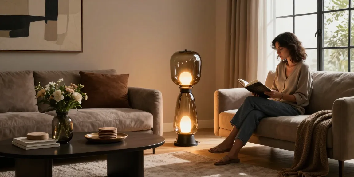 Stehlampen Rauchglas, die ein gemütliches Wohnzimmer mit stilvollem Dekor und warmer Atmosphäre beleuchten.