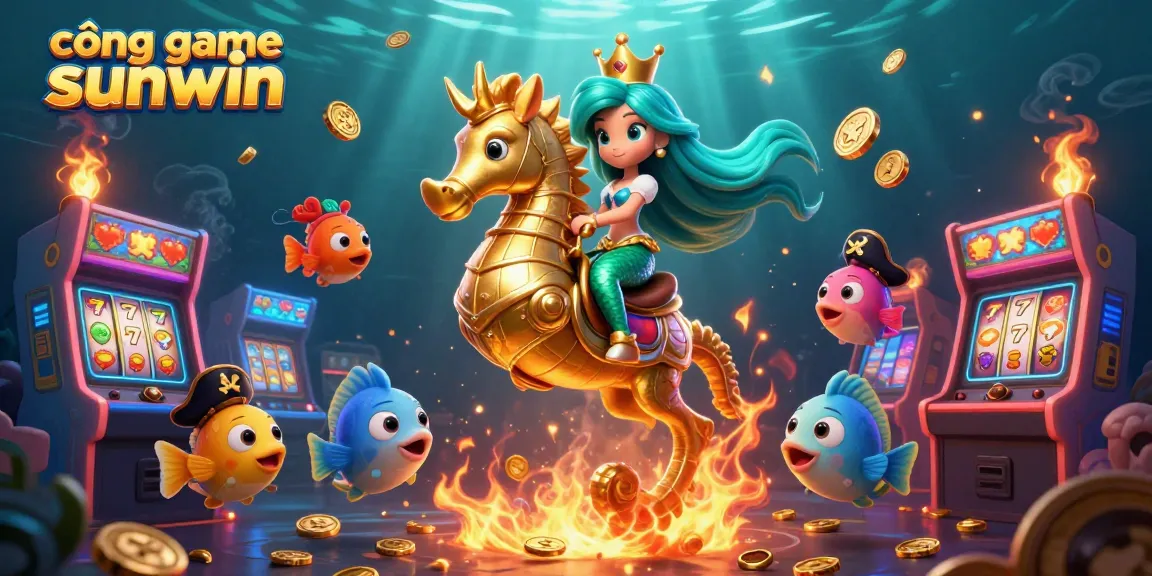 Immerse in the vibrant world of cổng game sunwin with colorful gaming elements and a majestic mermaid.