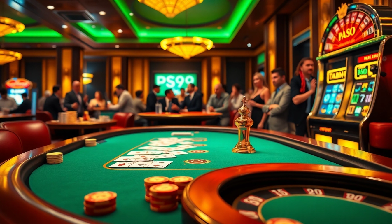 Experience the thrilling atmosphere of PS99 at a luxurious casino table with high-stakes poker.