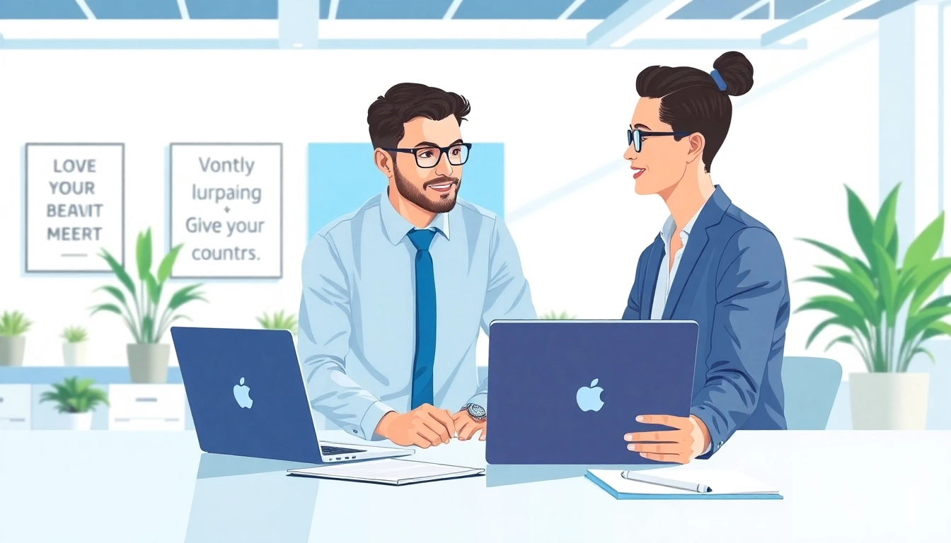 Headhunter IT in einem modernen Büro, engagiert in einem Gespräch mit einem Klienten.