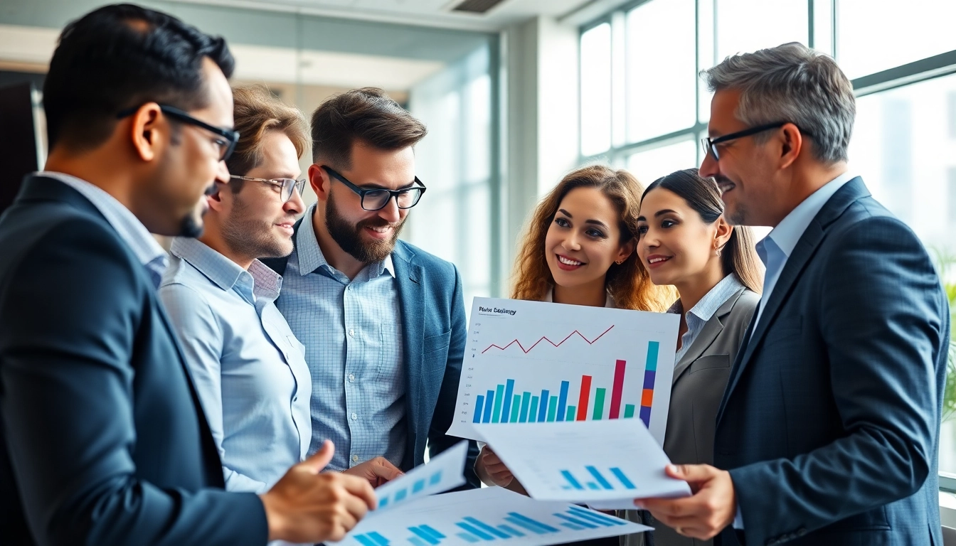 Wirtschaftliche Entwicklung: Teams diskutieren über wirtschaftliche Trends an einem großen Bildschirm.