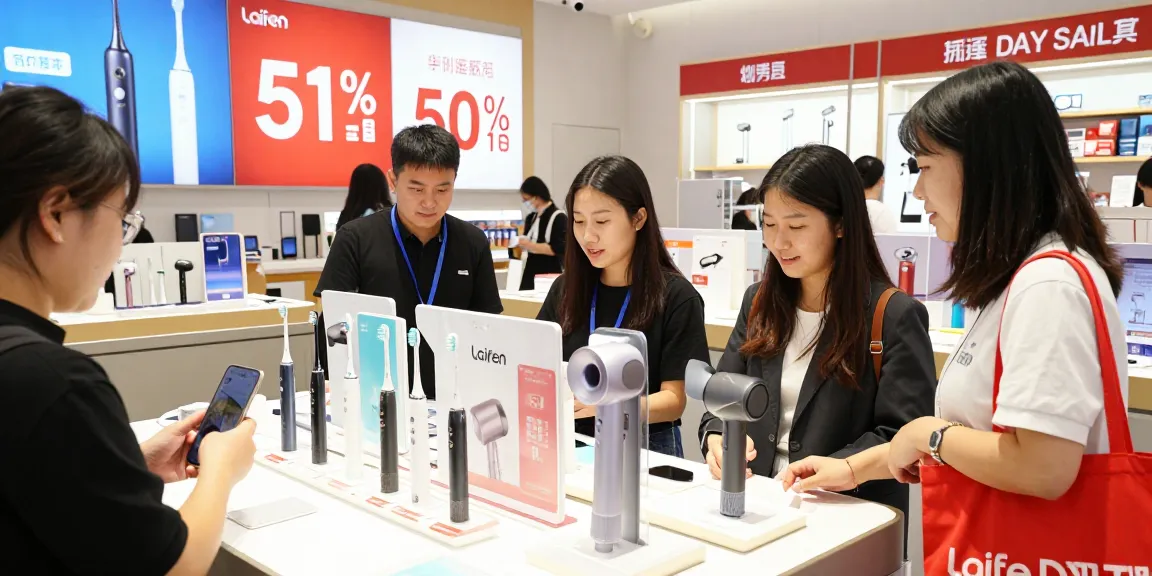 Laifen Deutschland Prime Day Sale mit elektrischen Zahnbürsten und Haartrocknern im Verkaufsdisplay