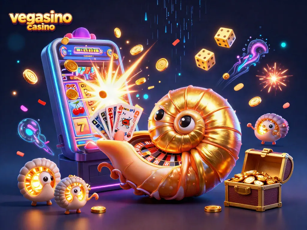Experience thrilling action at vegasino casino with a vibrant 3D casino scene full of games and excitement.