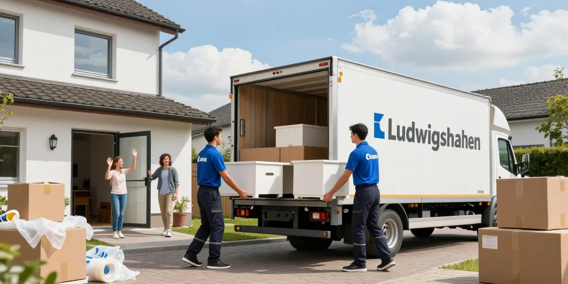 Umzugsunternehmen Ludwigshafen, professionelle Umzugshelfer packen Möbel in einen Umzugswagen.