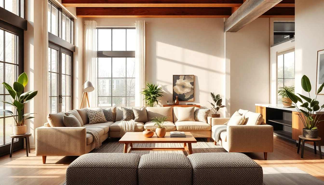 Eröffnung von Einrichtungsideen in einem modernen und einladenden Wohnraum mit stilvollem Sofa.