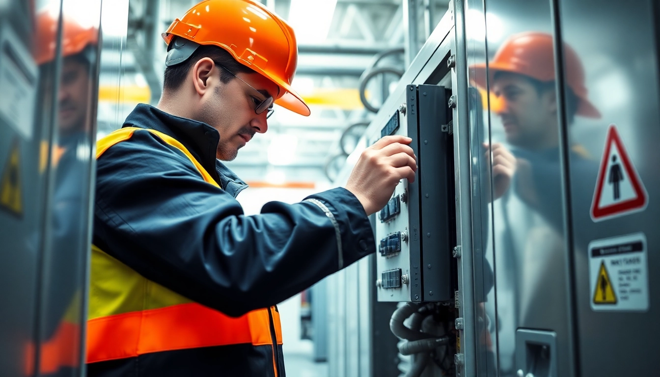 DGUV V3 Prüfung in action: A technician inspecting safety equipment at work.