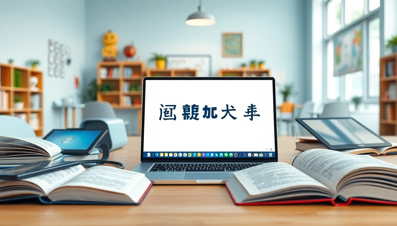 Innovative educational setup showcasing 有道 translation tools on modern tech devices