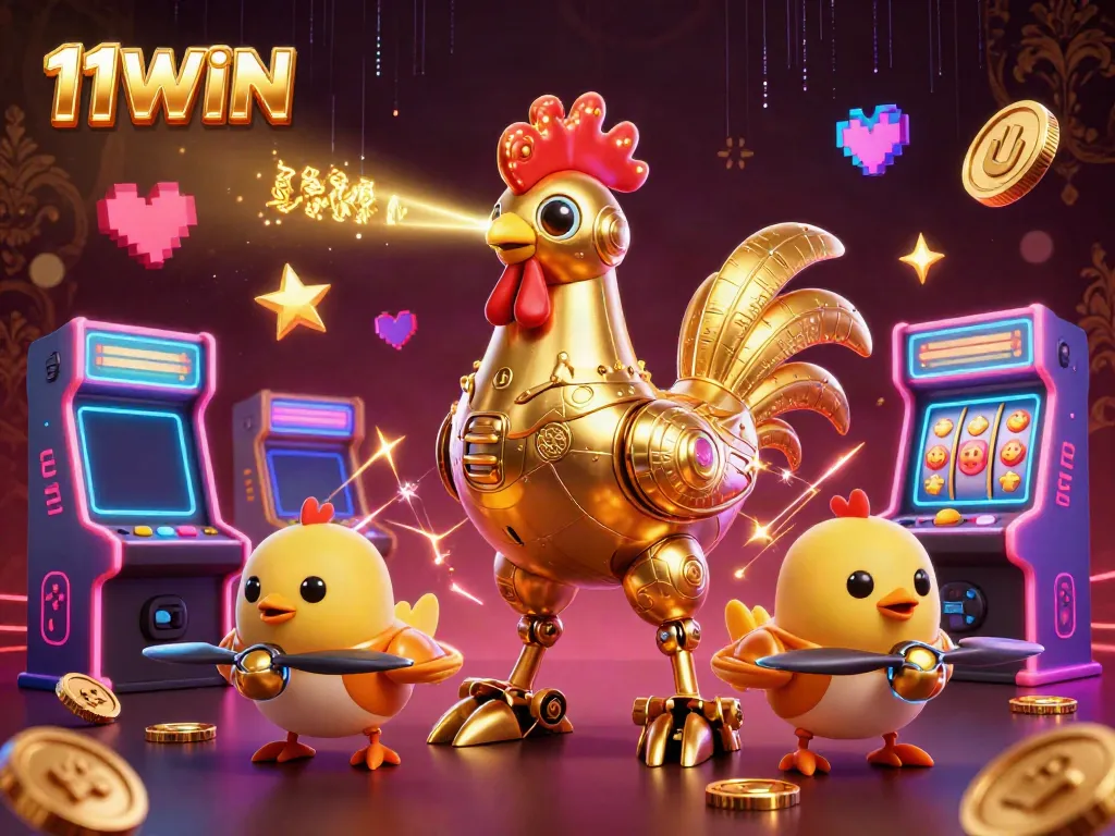 Experience the vibrant energy of 11WIN with intense gambling action and colorful elements in this 3D casino scene.