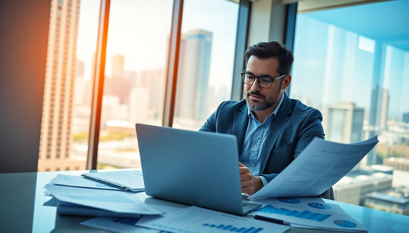 Kreditvergleichsrechner zeigt finanzielle Vorteile mit einem Berater in einem modernen Büro.