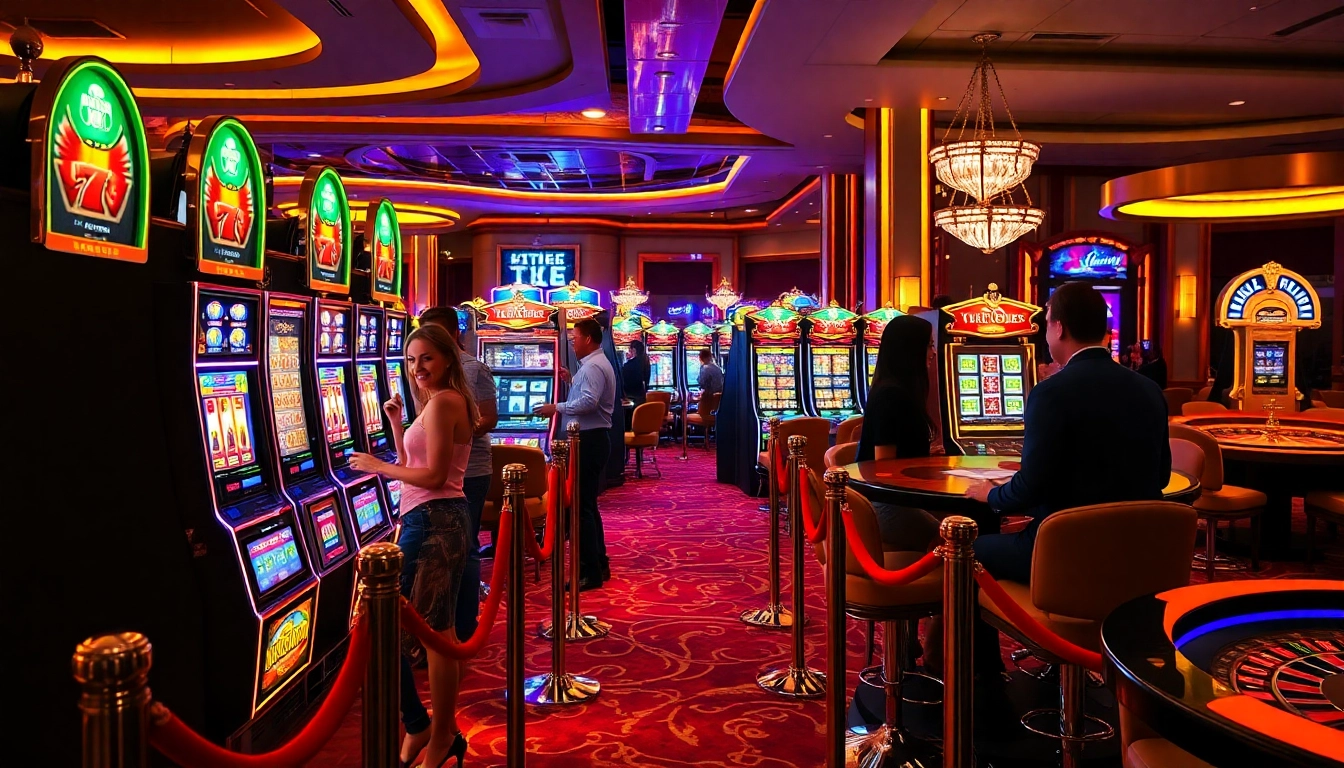 Players enjoying exciting slot games at slot365 in a luxurious casino atmosphere.