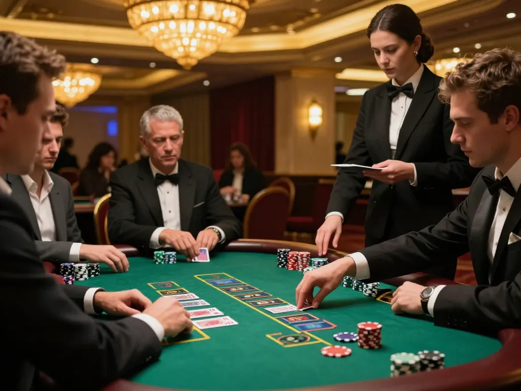 Players at a blackjack table strategizing their bets in the dn88 casino, showcasing high-stakes gameplay.
