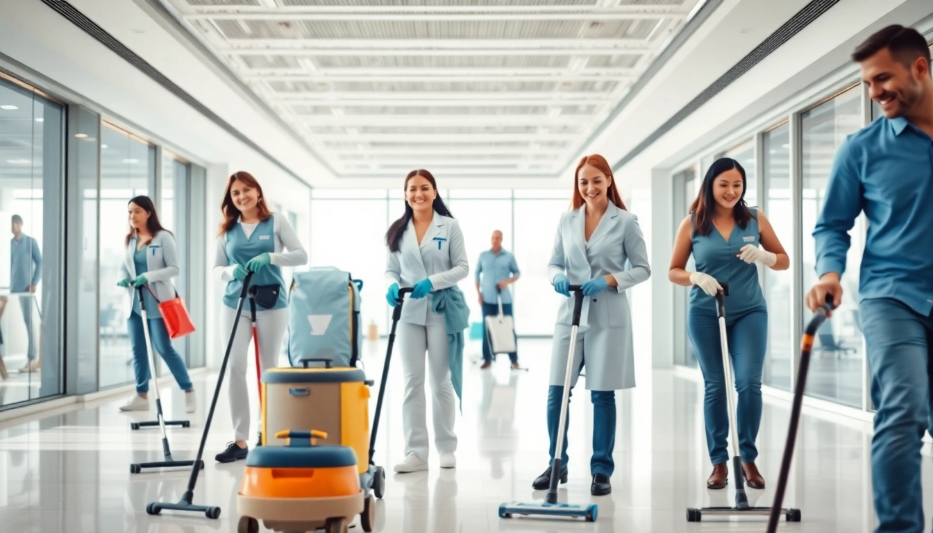 Effektive Gebäudereinigung Ulm durch ein motiviertes Team in modernem Büro.