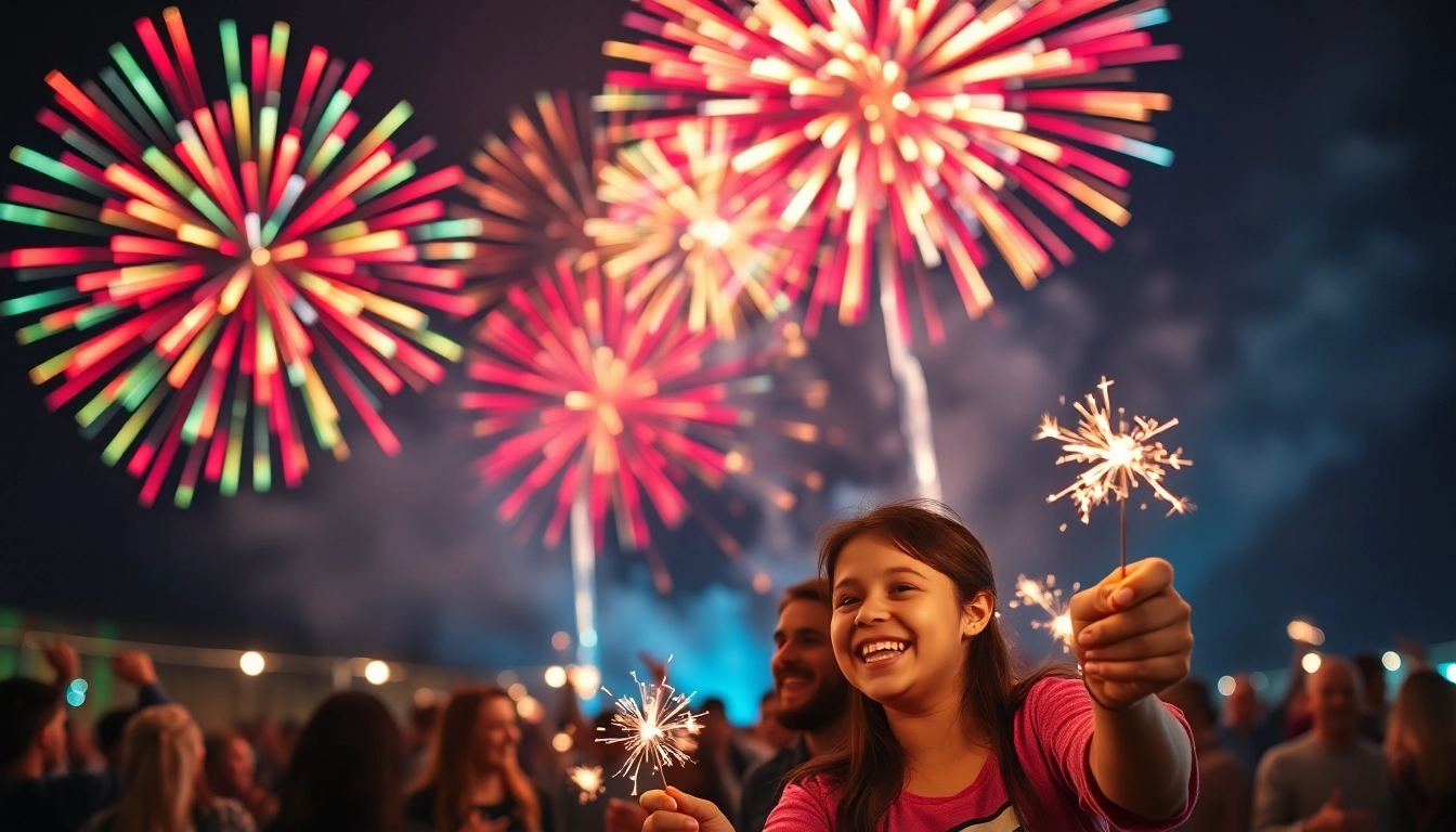Experience vibrant fireworks for sale illuminating the night during a festive celebration.