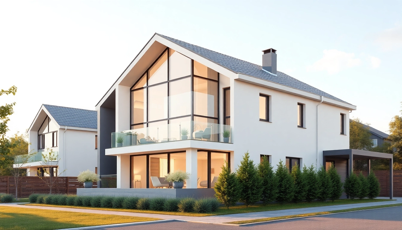 Erleben Sie eine beeindruckende architektur visualisierung eines modernen Wohnhauses mit warmen Farben und klarer Perspektive.