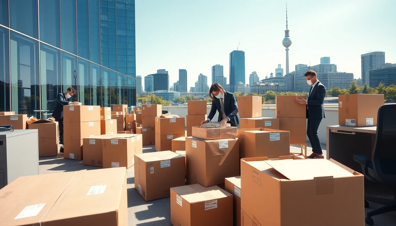 Büroumzug Berlin in einer urbanen Umgebung mit professionellen Umzugsdiensten und modernen Büromöbeln.