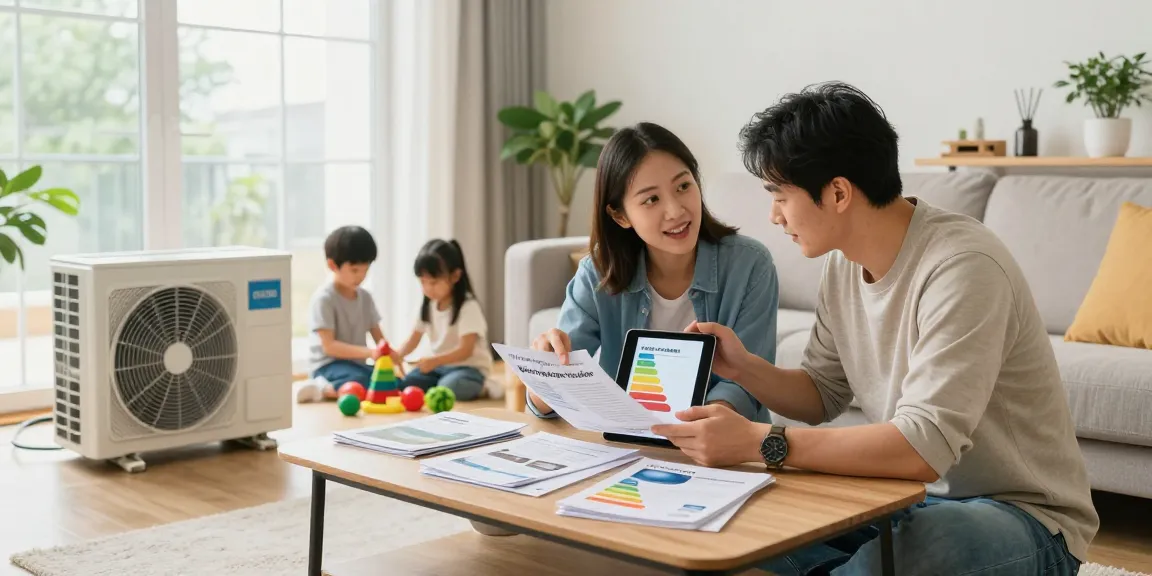 Family discussing wärmepumpe kaufen in a cozy living room, showcasing energy-efficient solutions.