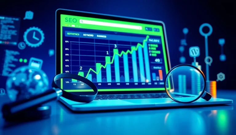 Visual representation of SEO-Ranking with digital analytics dashboard showcasing website growth.