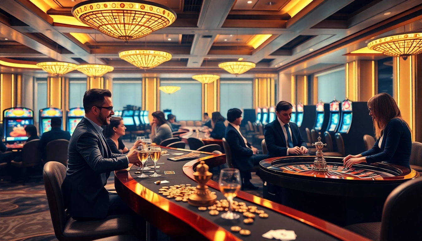 Erleben Sie das beste Online Casino mit eleganten Spieltischen und glücklichen Spielern in einem aufregenden Ambiente.