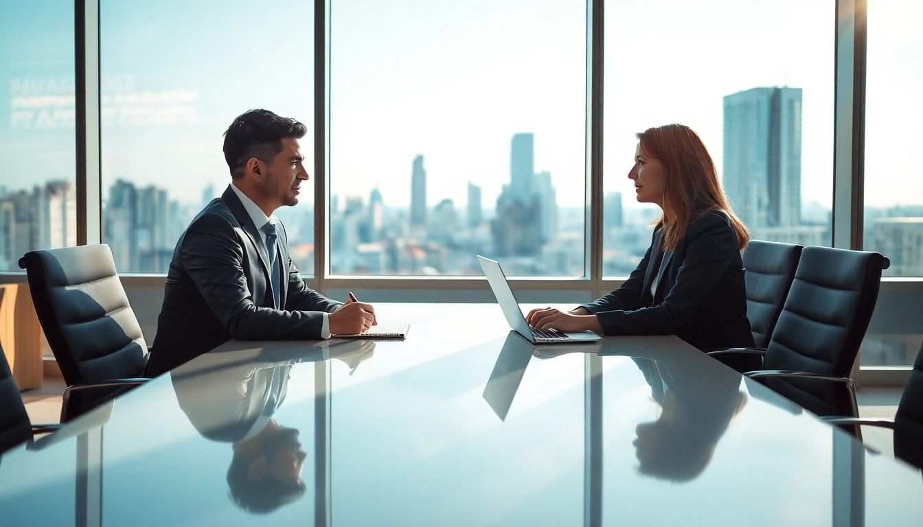 Headhunter Hannover conducting a professional interview with a candidate in a modern office.