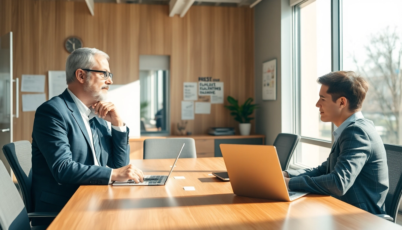 Der Headhunter Nürnberg führt ein Gespräch mit einem engagierten Kandidaten in einem modernen Büro.