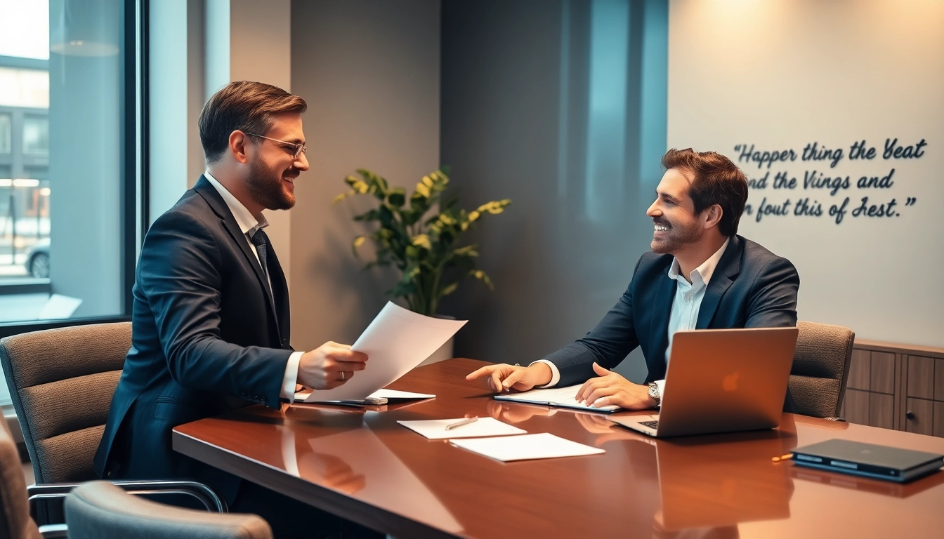 Headhunter in einem eleganten Büro, das mit Kandidaten kommuniziert.