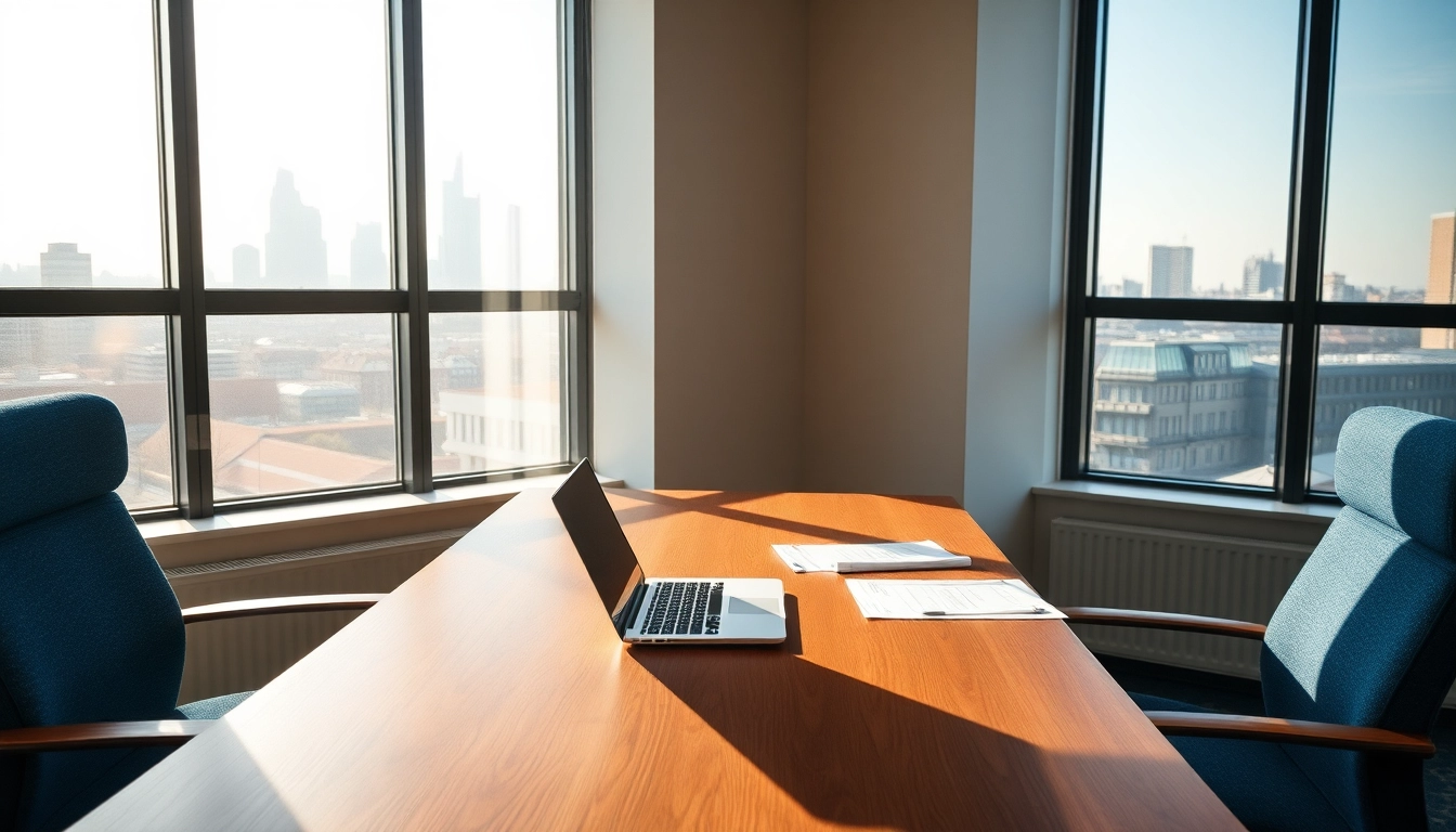 Professionelle Headhunter Köln Büroumgebung mit Skyline und eleganter Einrichtung.