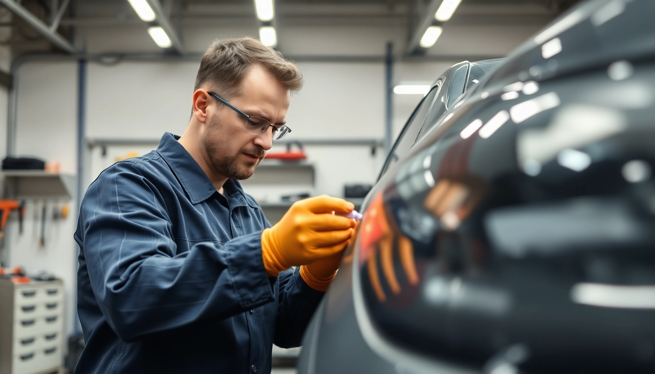 Hagelschaden Reparatur München: Dellendoktor arbeitet professionell an Fahrzeugschaden.
