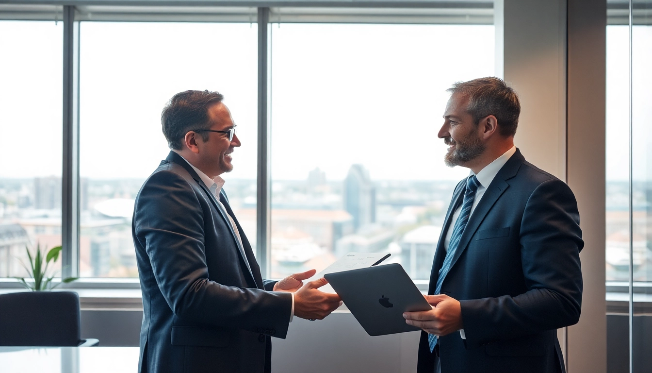 Headhunter Mannheim in einem modernen Büro, professionell im Gespräch mit einem Klienten.