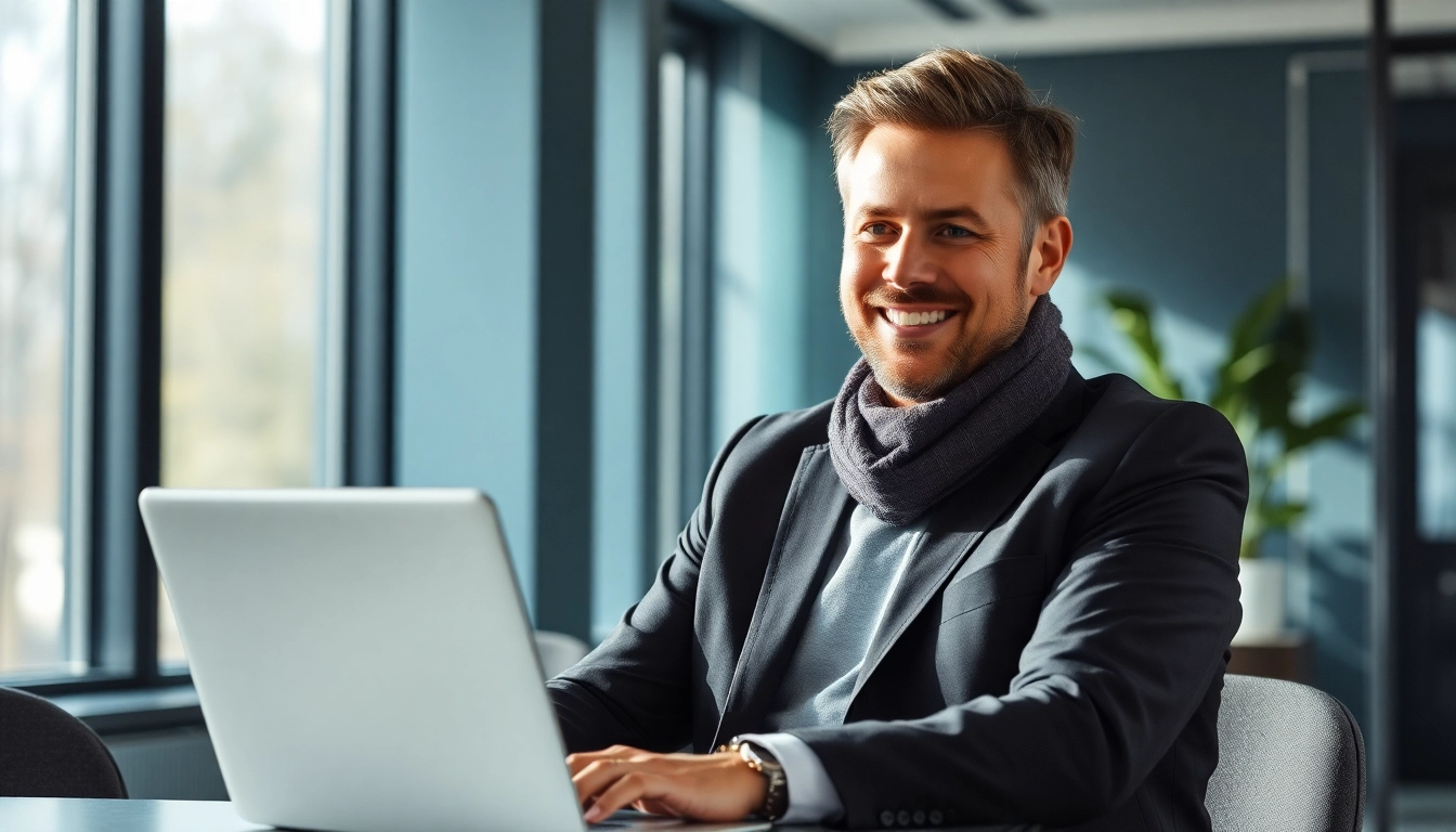 Der Headhunter bei der Personalvermittlung führt ein professionelles Gespräch am Laptop in einem modernen Büro.