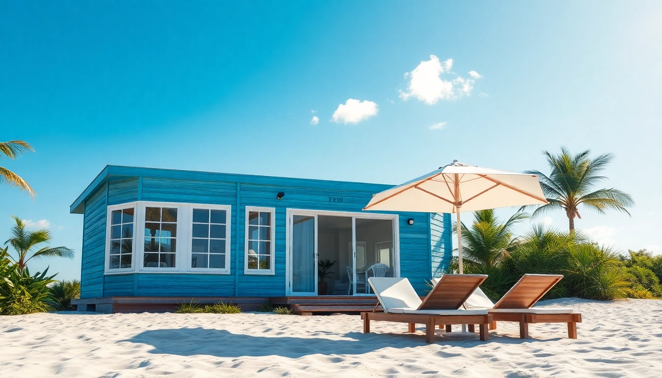 Entspannen Sie in der Küstenkabine mit Blick auf den Strand und die Palmen.