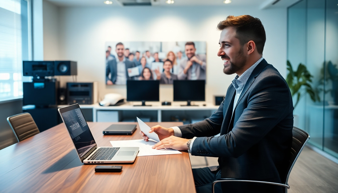 Headhunter IT bei einem Gespräch über Bewerbungen in einem modernen Büro.