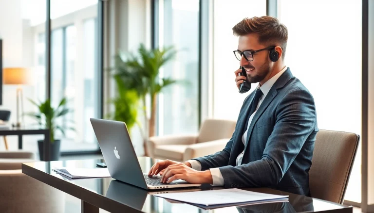 Headhunter Gastronomie telefoniert professionell in modernem Büro.