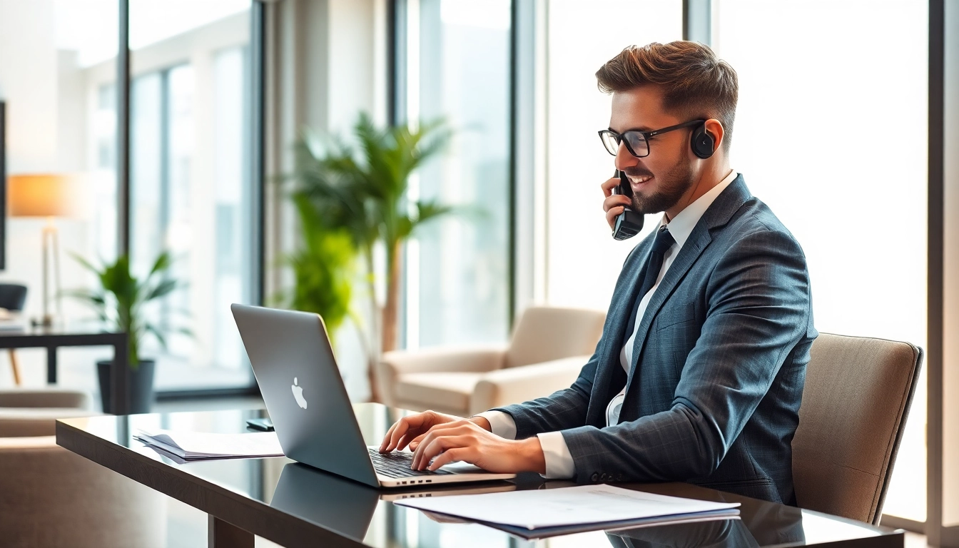 Headhunter Gastronomie telefoniert professionell in modernem Büro.