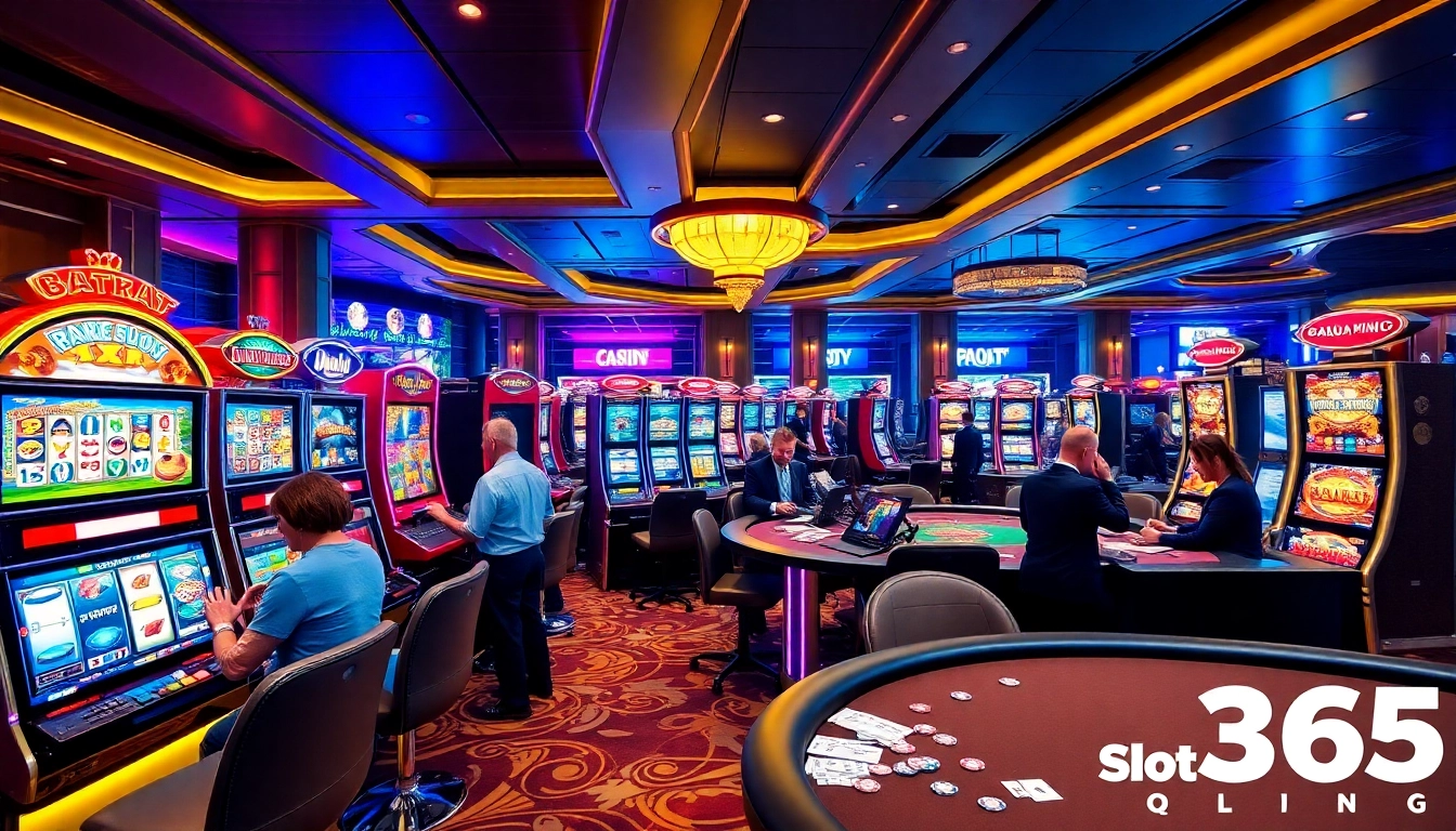 Players enjoying a vibrant atmosphere at slot365 with exciting slot machines and casino tables.