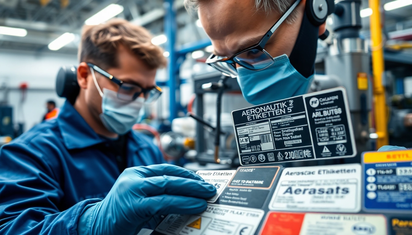 Detailaufnahme von Aeronautik-Etiketten in einer hochmodernen Werkstatt und deren Analyse.